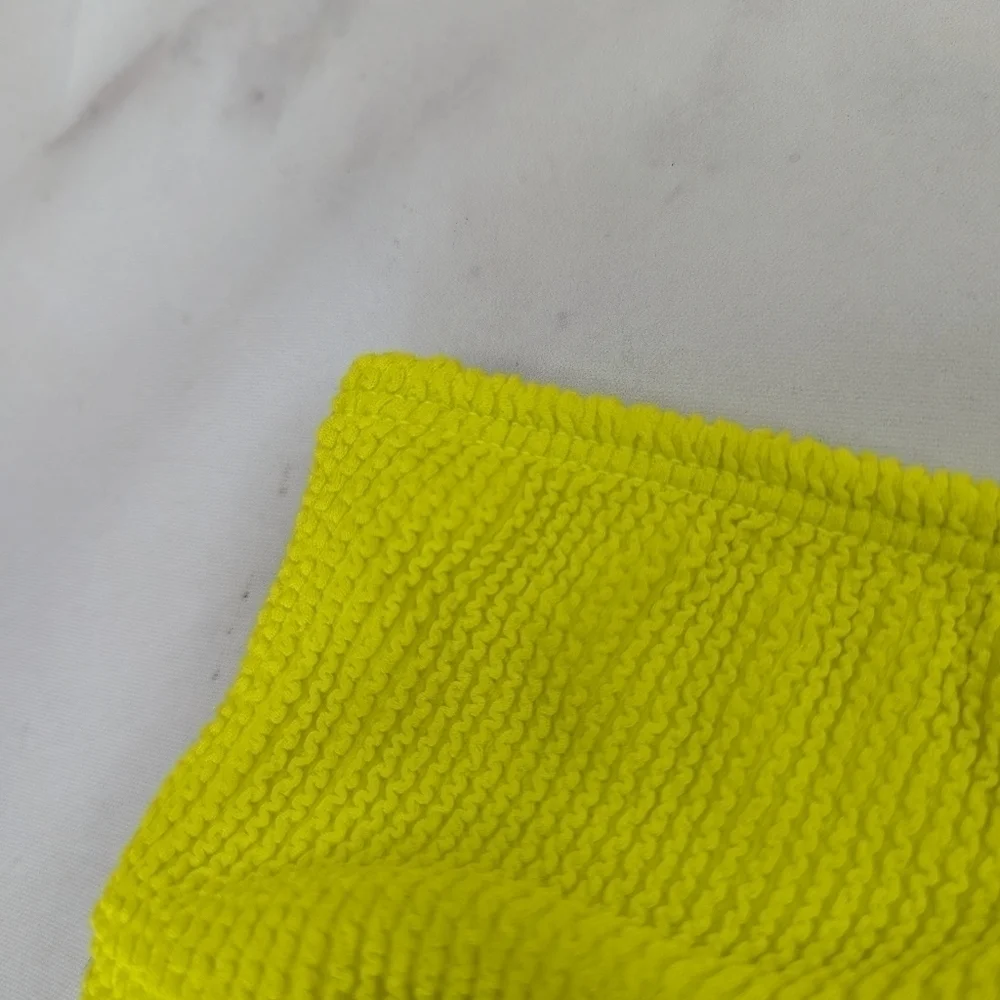 Good American Swim Top Women Yellow Crinkle Band Bandeau Strapless